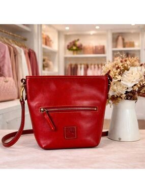 Dooney & Bourke Camden Red Florentine Leather Shoulder Crossbody Bucket‎ Bag